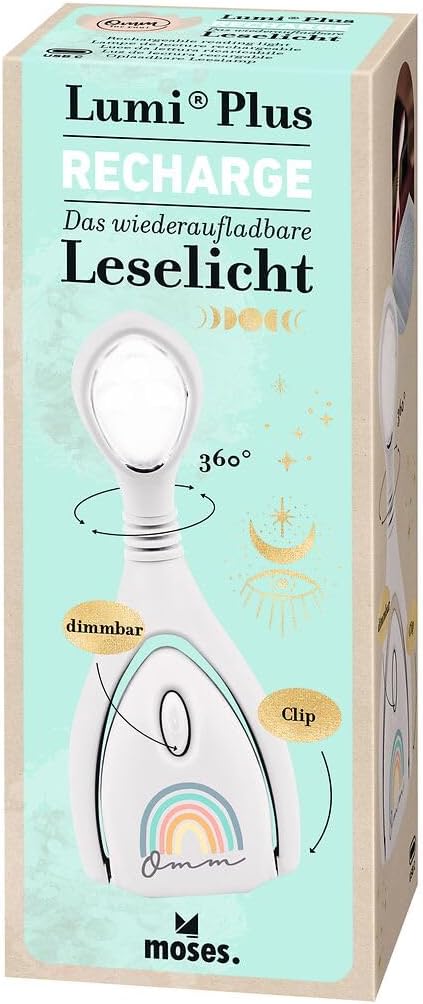 moses. Omm for you Lumi Plus Recharge Rainbow Reading Light - Dimmable LED Clamp Light Rechargeable Flexible Swivel Rainbow Design