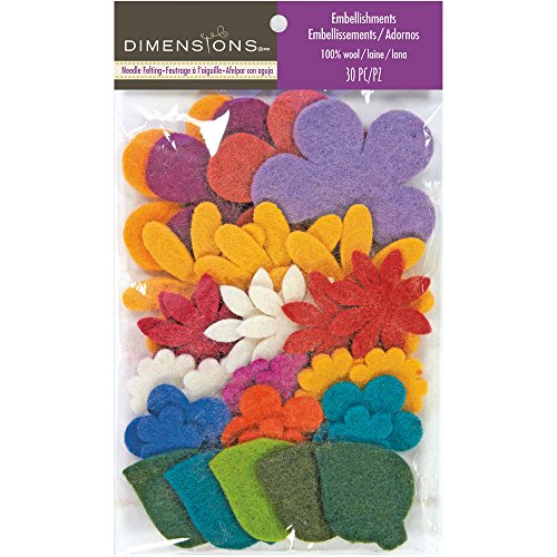 Dimensions Die Cut Felt Flower Assortment Needle Felting Craft Embellishments, 30 Pcs #TOP1