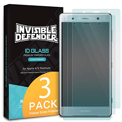 Ringke Invisible Defender Glass 3 Pack Compatible with Xperia XZ2 Premium Tempered Glass Screen Protector, Ultimate Clear Shield, High Definition Quality, 9H Hardness Technology
