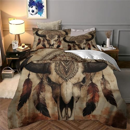 Parure de lit crâne de taureau 3D housse de couette microfibre