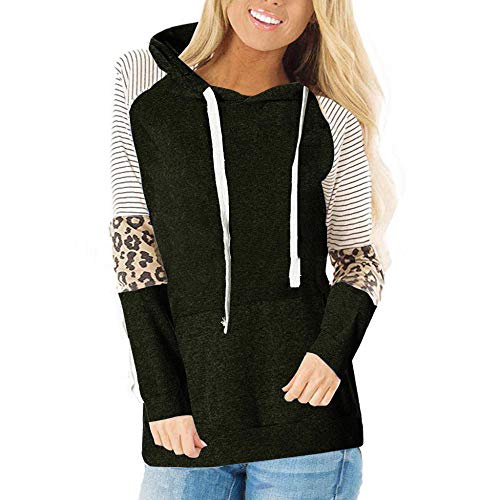 Youning Sweat à capuche pour femme avec cordon de serrage - Manches longues - Bloc de couleurs - Décontracté - Patchwork, Vert armée., S