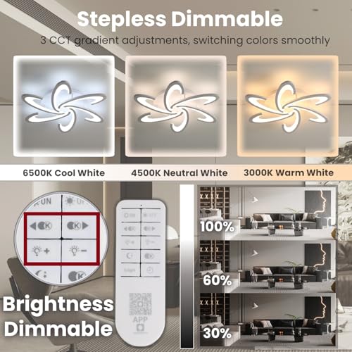 LED Ceiling Light Dimmable, Modern Ceiling Lights Living Room with Remote Control/APP, 54W 4860LM 3000K-6500K LED Ceiling Lights for Bedroom, White Ceiling Lamp for Kitchen Dining Room - Image 3
