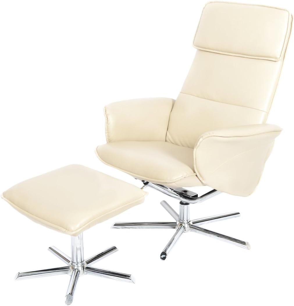 Fairmont Furniture Le Mans Faux Leather Swivel Recliner Chair/Footstool-Taupe, 79x104x101 cm