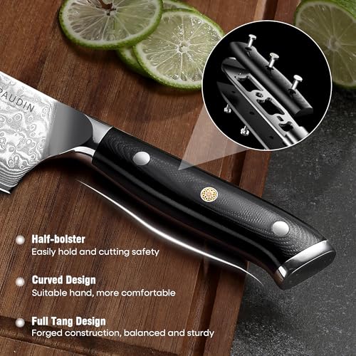 Image of PAUDIN Nakiri Knife 7'', Damascus Chef Knife, Japanese VG-10 Stainless Steel, Kitchen Knife with G10 Full Tang Handle, Razor Sharp 67-Layer Forged Blade