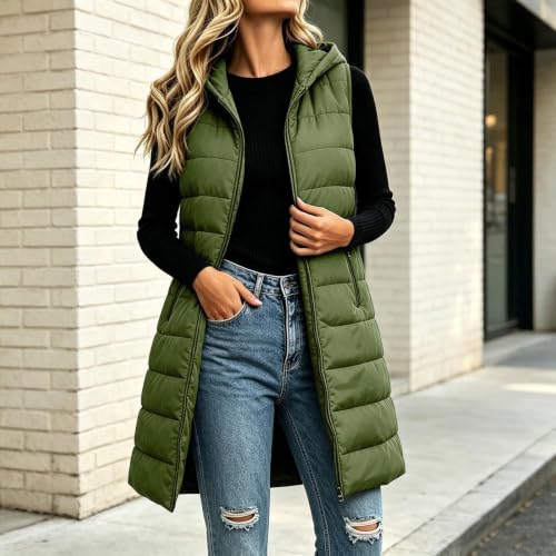Gumipy Long Puffer Vest Women Hooded Quilted Vest Warm Winter Puffer Jacket - image 3