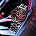 FANMIS Mens Fashion Racing Watch Creative 3D Spinning Car Wheel Rotating Design Stainless Steel Large Dial Skeleton Waterproof Watch,Suitable for Men and Car Enthusiasts (Steel Black Red)