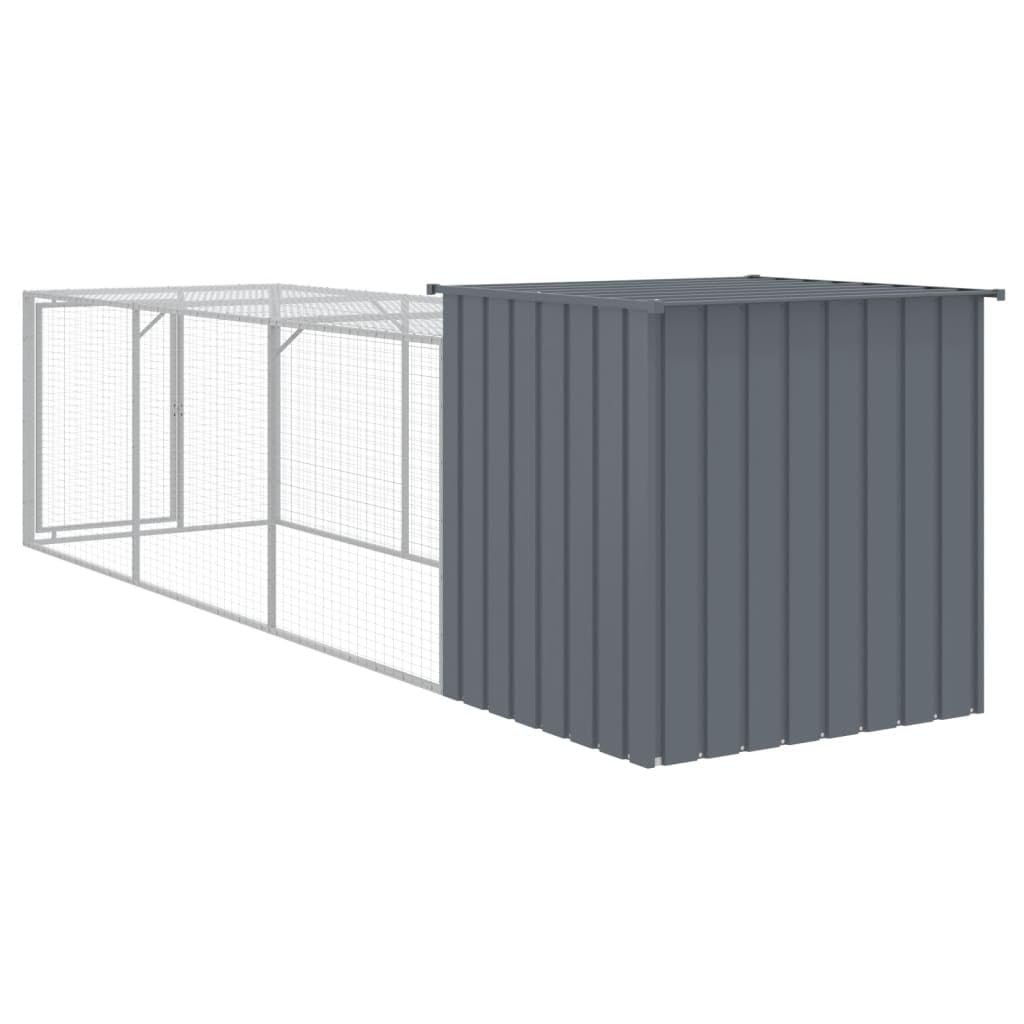 Klatka dla kurcząt z wybiegiem, antracytowa, 110 x 405 x 110 cm, stal ocynkowana, wybieg dla małych zwierząt, woliera dla gryzoni, woliera, siedlisko dla kur, królików, świnek morskich