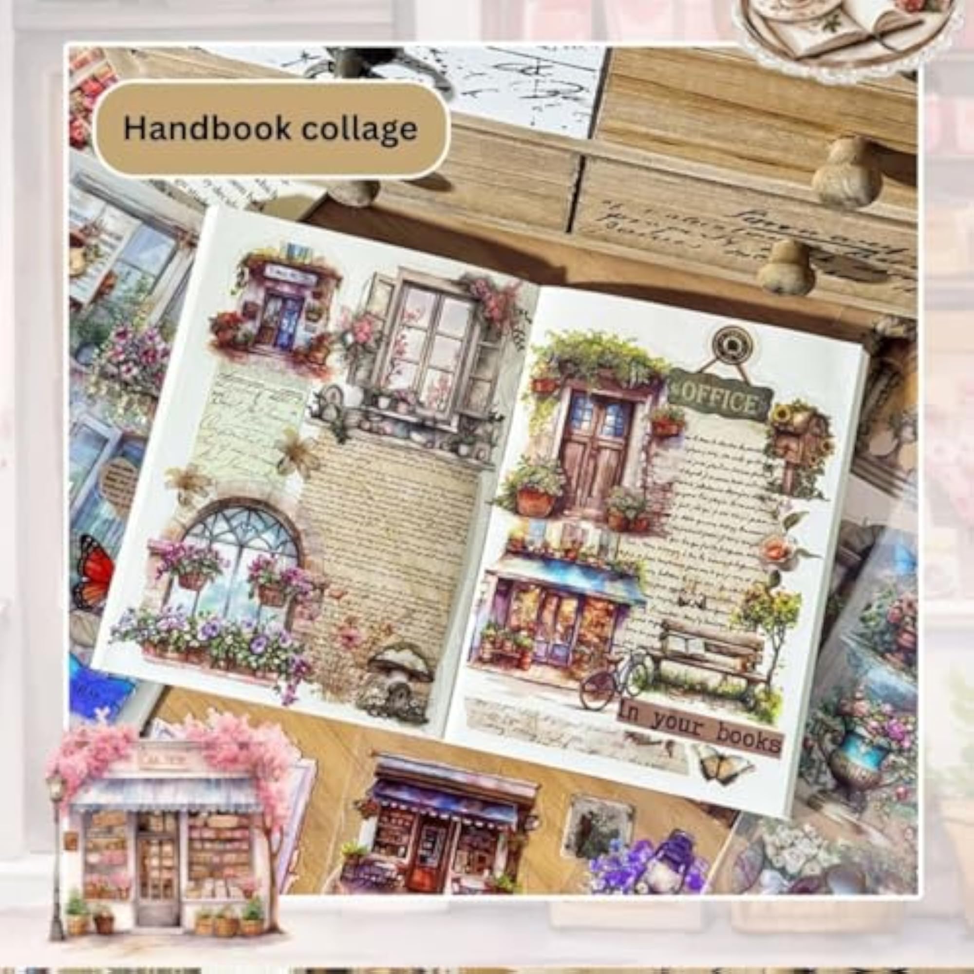 Vintage Flower House PET Sticker Book for Crafting