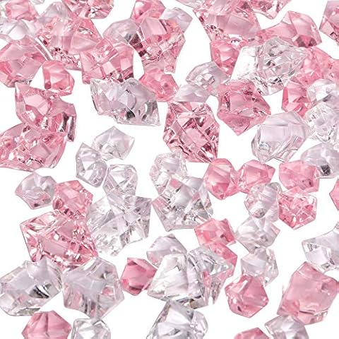 LUSSO LIA 150 pcs Fake Crushed Ice Rocks Fake Diamonds Acrylic Crystals Gemstones for Vase Fillers Wedding Decoration Home Decoration Party Decoration Table Scatter Crystals (Pink/Transparent) Cover