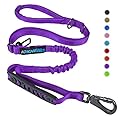 Iokheira Bungee Dog Leads Strong Dog Leash Shock Absorbing with 2 Comfortable Padded Handle Car Seat Belt Buckle Reflective Threads, Adjustable Dog Lead Rope for Small Medium Large Dogs (Purple)