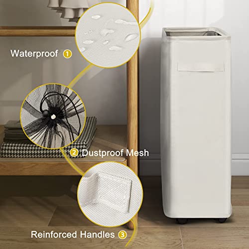 Chrislley 45L Slim Laundry Hamper With Wheels Narrow Rolling Laundry Basket Narrow Laundry Basket With Handle(Beige) #TOP5
