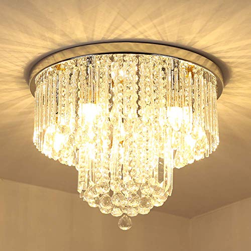 Krasty 5 Lights Modern Chrome Crystal Flush Mount Ceiling Light, Crystal Chandelier Light Fixtures for Bedroom Living Room Hallway Dining Room,H13" x D18"