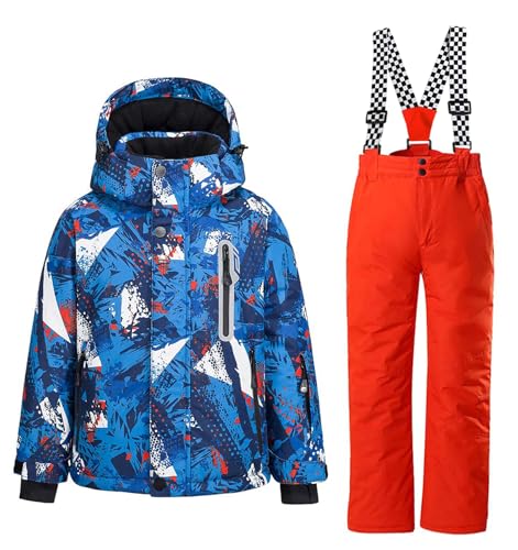 Image of WOWULOVELY Big Boy's 2-Piece Colorblock Snow Pants and Jacket Snowsuit Ski Suit