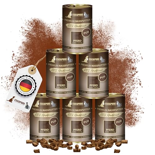 Escapure Pferd Pur Dose 6 x 400g - Nassfutter für Hunde - 100% pures Pferdefleisch Nassfutter - Premium Dosenfutter Pferd ohne Zusatzstoffe - Hunde Ergänzungsfuttermittelfrei von Getreide