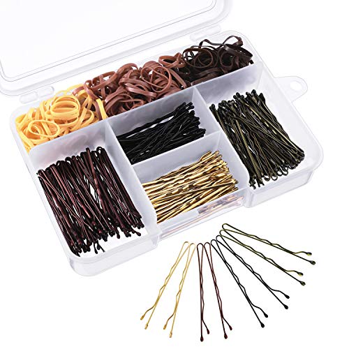 200 Pieces Bobby Pins Hair Styling Pins Metal Hair Clips and 100 Pieces Elastic Rubber Ponytail Holders Hair Bands with Storage Box for Women Girls Hairdressing Supplies