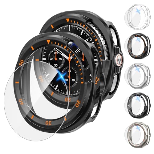 Tensea [5+5Pack for Samsung Galaxy Watch 8 Classic Screen Protector Case 46mm Accessories Hard PC Bumper/HD Anti-Fog Tempered Glass Protective Film Face Cover Set for Women Men