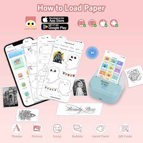 Image of Tommax Bluetooth Inkless Thermal Printer & Sticker Maker, Wireless Portable Print Pod for iPhone /Android, Notes, Kids Crafts, Journals - Includes 13 Rolls Paper