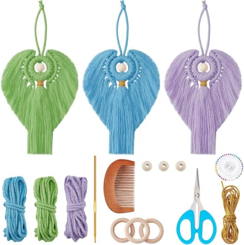 Image of PATPAT 3Sets Angel Macrame kit Craft kit for Adults Kids with Tools, DIY Embroidery Activity Art Kits for Adults Hanging Ornament Boho Macrame Wall Hanging Decor Birthday Gifts