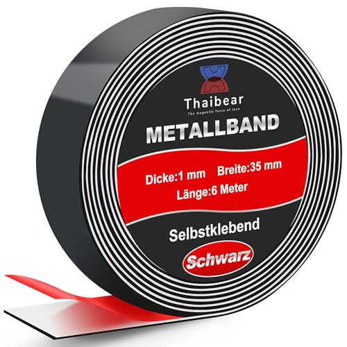 Thaibear Metallband selbstklebend Ideal für Magnete & T-onies®-Figuren & Regale (35mm x 1.2m, Schwarz) Magnetleiste selbstklebend & zuschneidbar, Magnetband für Magnete, Ferroband, Eisenband