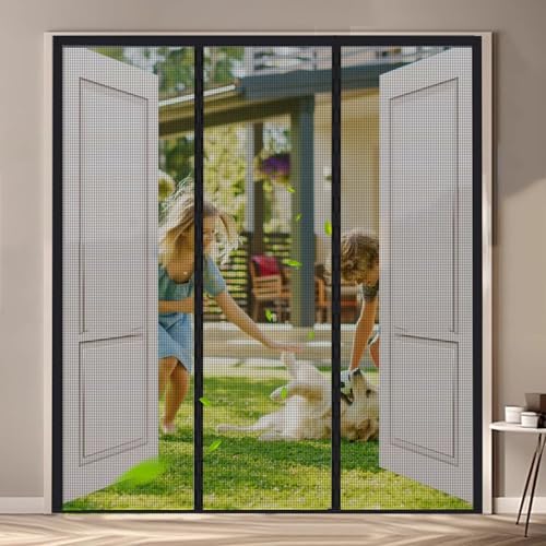 Ventana de puerta con pantalla magnética, 280x250cm Negro Cortina antimoscas antimoscas, fácil de instalar para pasillos, puertas de patio