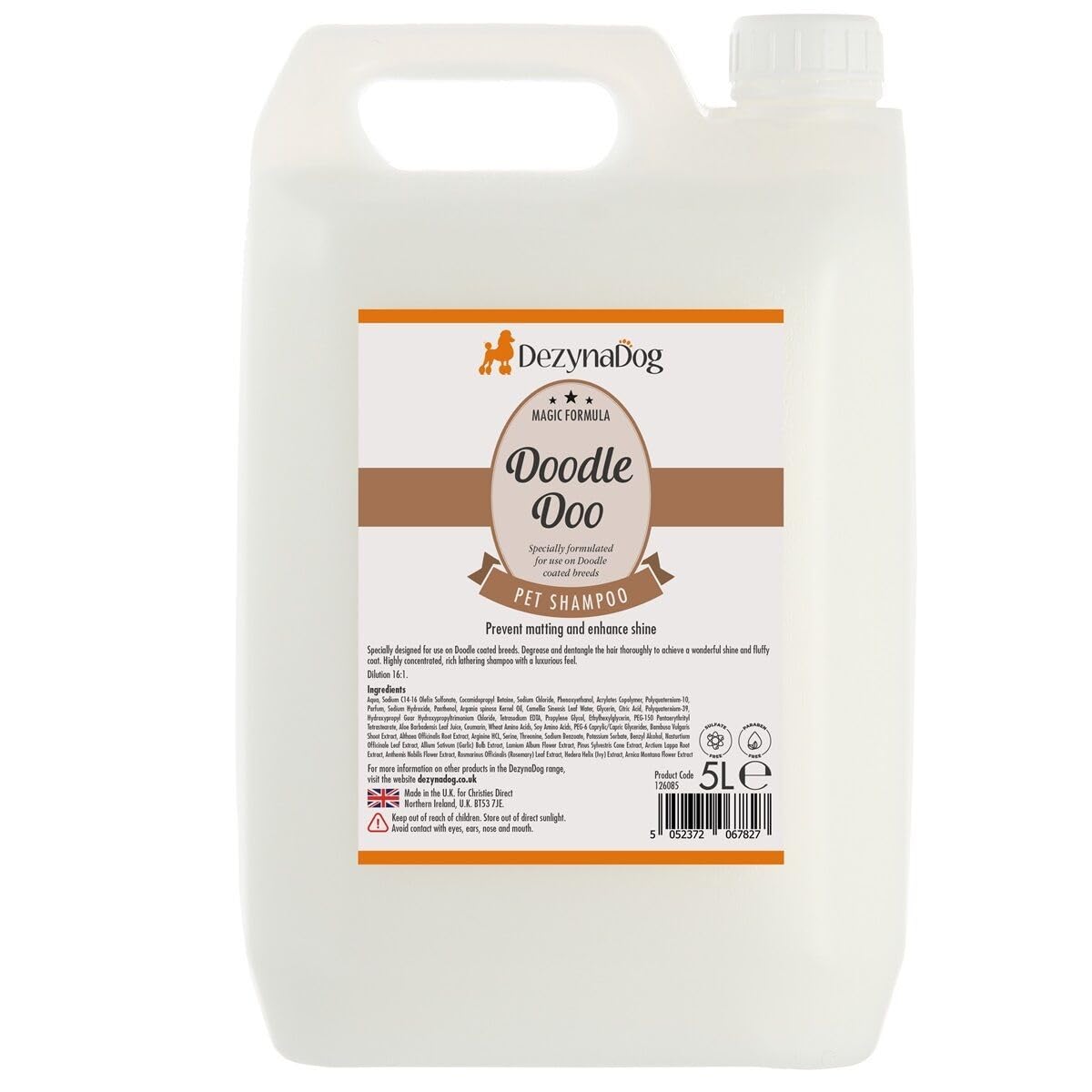 Dezynadog Magic Formula Doodle Doo Dog Shampoo - Deep Cleaning & Detangling Shampoo for Dogs - Detangles, Degreases & Conditions Coat - Designed for Doodle Crossbreeds - Coconut Scent, 5 Litre