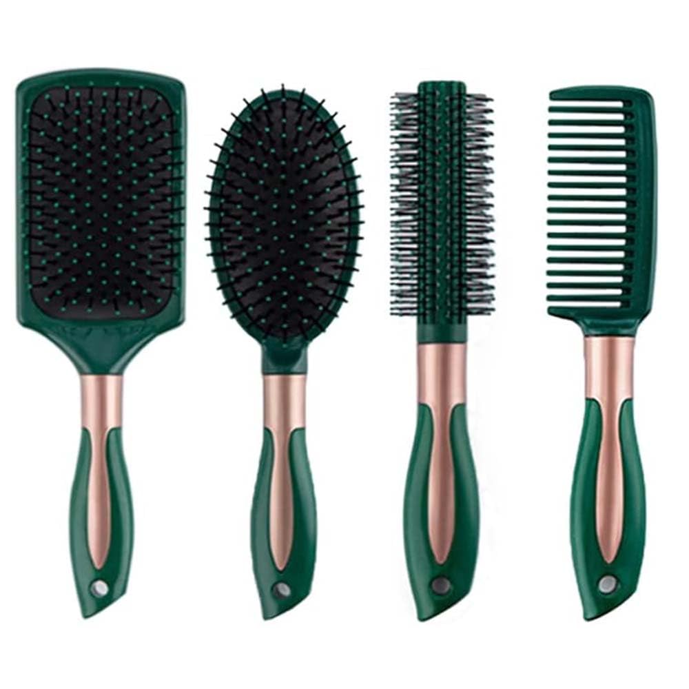 4 Pcs Anti Static Massage Oval Comb Round Hair Brush Set - Air Cushion Vent & Detangling Paddle Comb for Women & Men