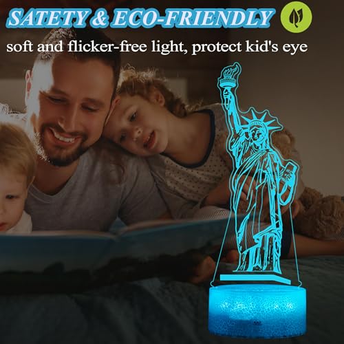 Image of Statue of Liberty Night Light, 3D Illusion Lamp with 16 Colors Changing, Timer, 4 Flash Modes and Dimmable, Kids Boys Girls Room Decor, Holiday Xmas World Landmark Building Gifts