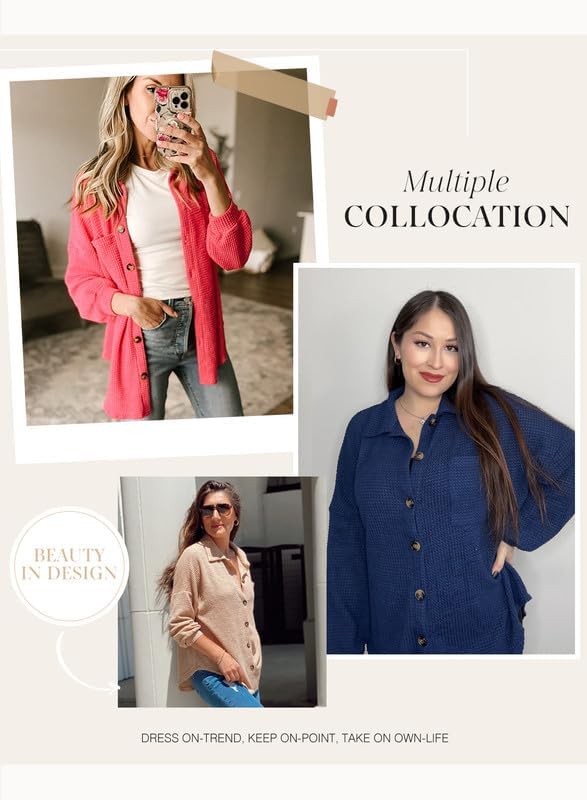 Dokotoo Womens Waffle Knit Shacket Jacket Casual Long Sleeve Button Down Shirts Dressy Blouses Tops - Image 5