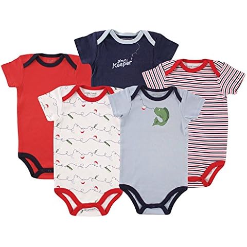Luvable Friends Baby Girls Bodysuits, Fish Short Sleeve 5 Pack Cover