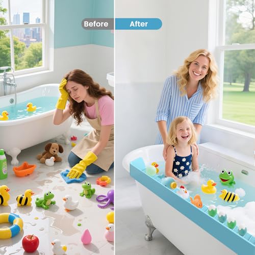 Blgiont Bathtub Splash Guard PlayPad Shelf Area with Strong Suction Cups, Toy Tray Caddy Holder Storage Over Tub, Bathtub Ledge Guard, No Mess Water, Splash Protection Water Barrier for Bathroom-Blue by Blgiont - Used condition - Image 3