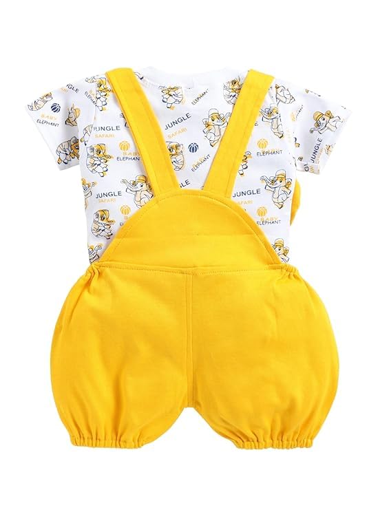 Image of Mommy Club Baby Boy's & Baby Girl's Jumbo The Elephant Dungaree For 0-6Months Baby || Dress Clothes For Baby Boy And Baby Girl (Yellow, 0-6 Months)
