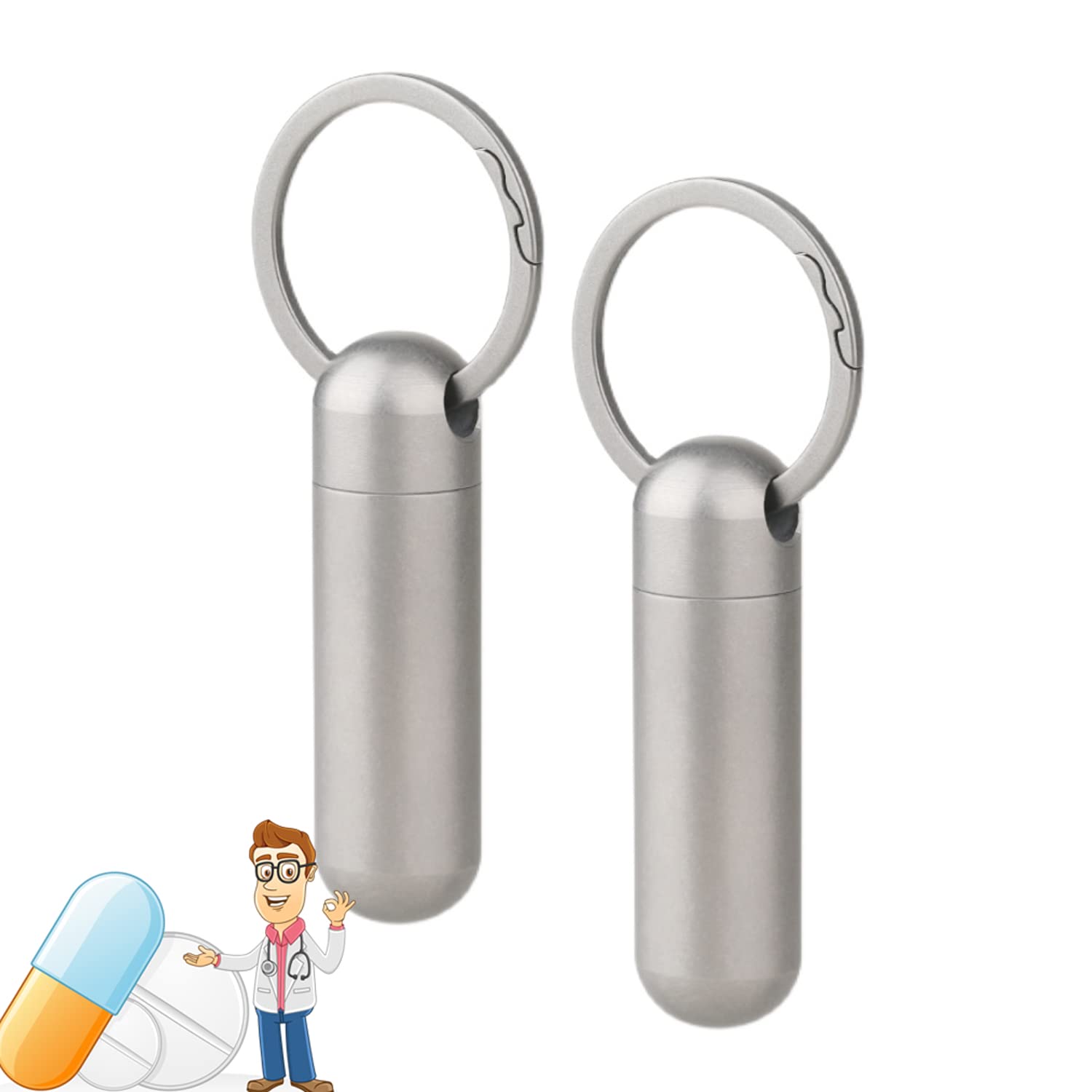 Pastillero Llavero Impermeable, Pastillero Colgante Titanio, Portatil Caja de pastillas de Viaje para Mujer Hombre, Libre de BPA Dispensador de Pastillas de Bolsillo Soporte píldora