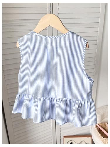 SHENHE Girl's Tie Front Bow Striped Tank Top Sleeveless Ruffle Hem Peplum Shirt Cute Summer Top2