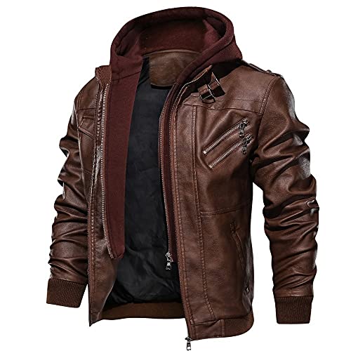 Leather Jacket Men Vintage Motorcycle Jacket Zip up Faux Leather Jacket Waterproof Biker Jacket PU Leather Winter Coat4