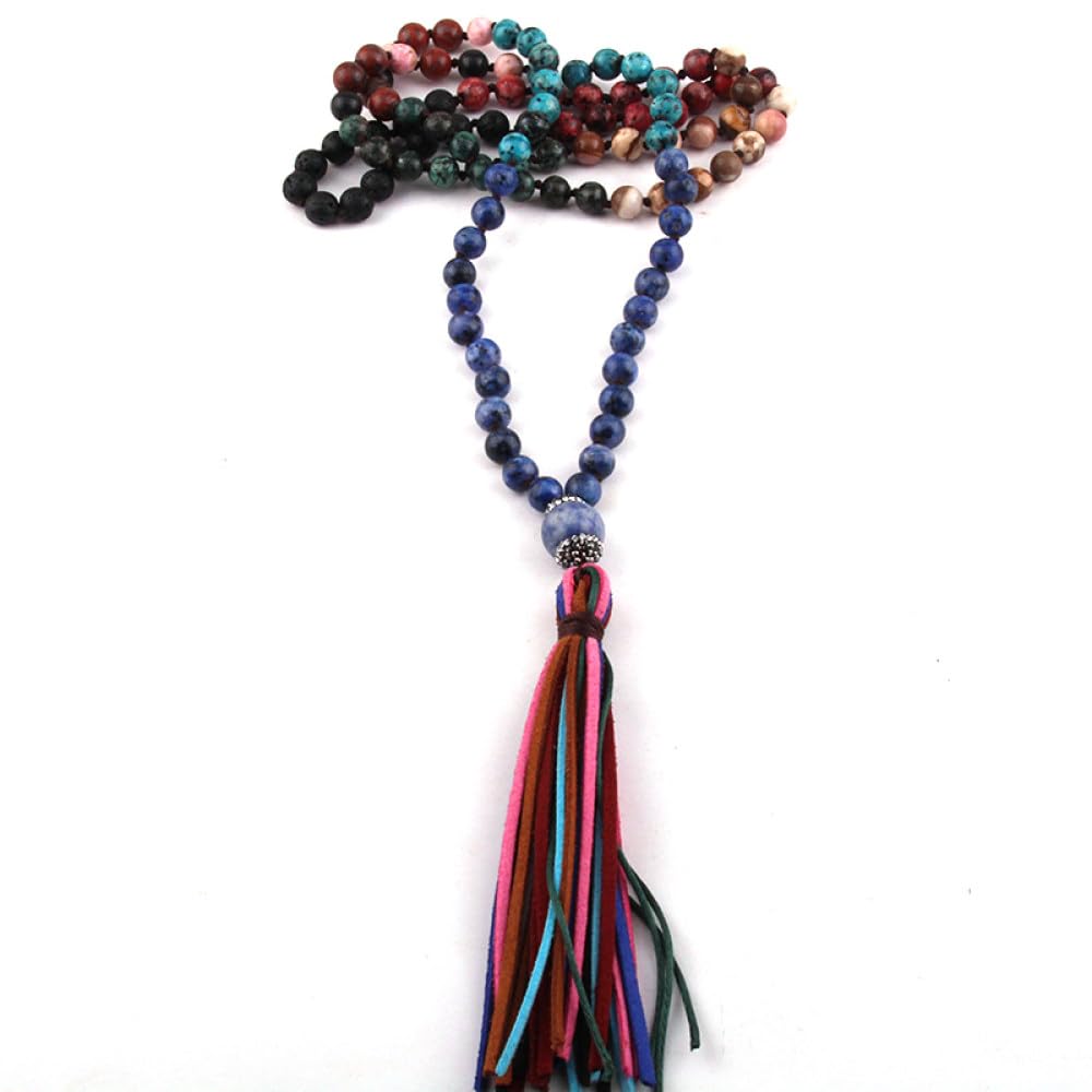 108 Mala Perline Catena Collana Indiana Tibetana, collane Nappe estetiche, Perle di Preghiera indù Meditazione Chakra Gemme Oggetti spirituali.