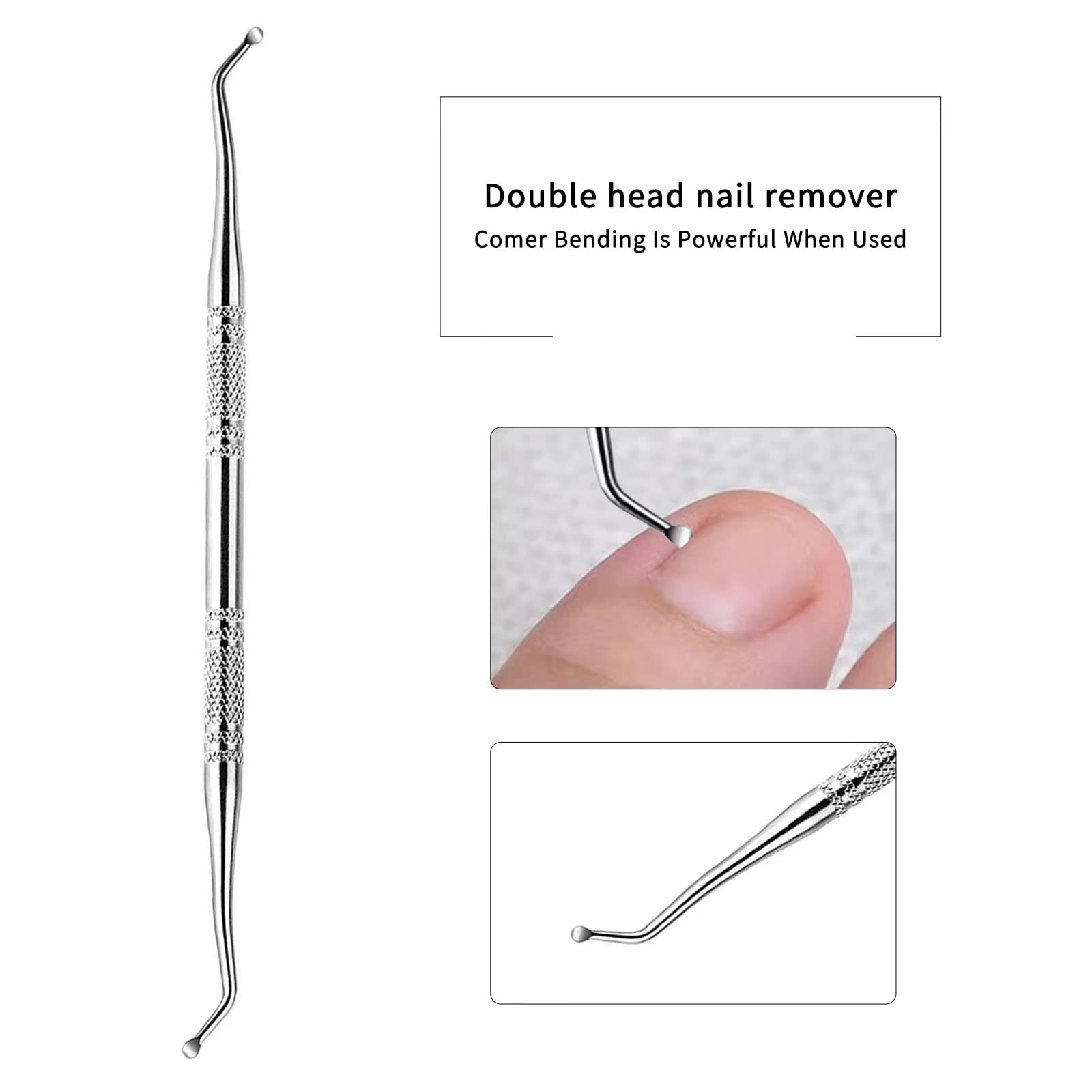 Lima de uñas encarnadas y levantador de doble cara de grado profesional, acero inoxidable de grado quirúrgico, con estuche de almacenamiento