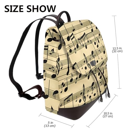 Sac à dos en cuir de voyage imprimé notes de musique, petit sac noir