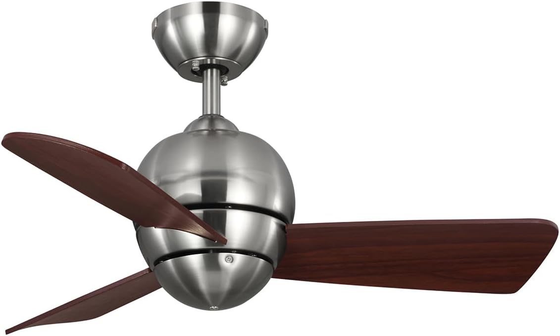 kathy ireland HOME [CF130BS] Tilo 30 inch Brushed Steel Ceiling Fan, 4 Speed Wall Control, Damp Location Approved, 3 Curved Plywood Blades