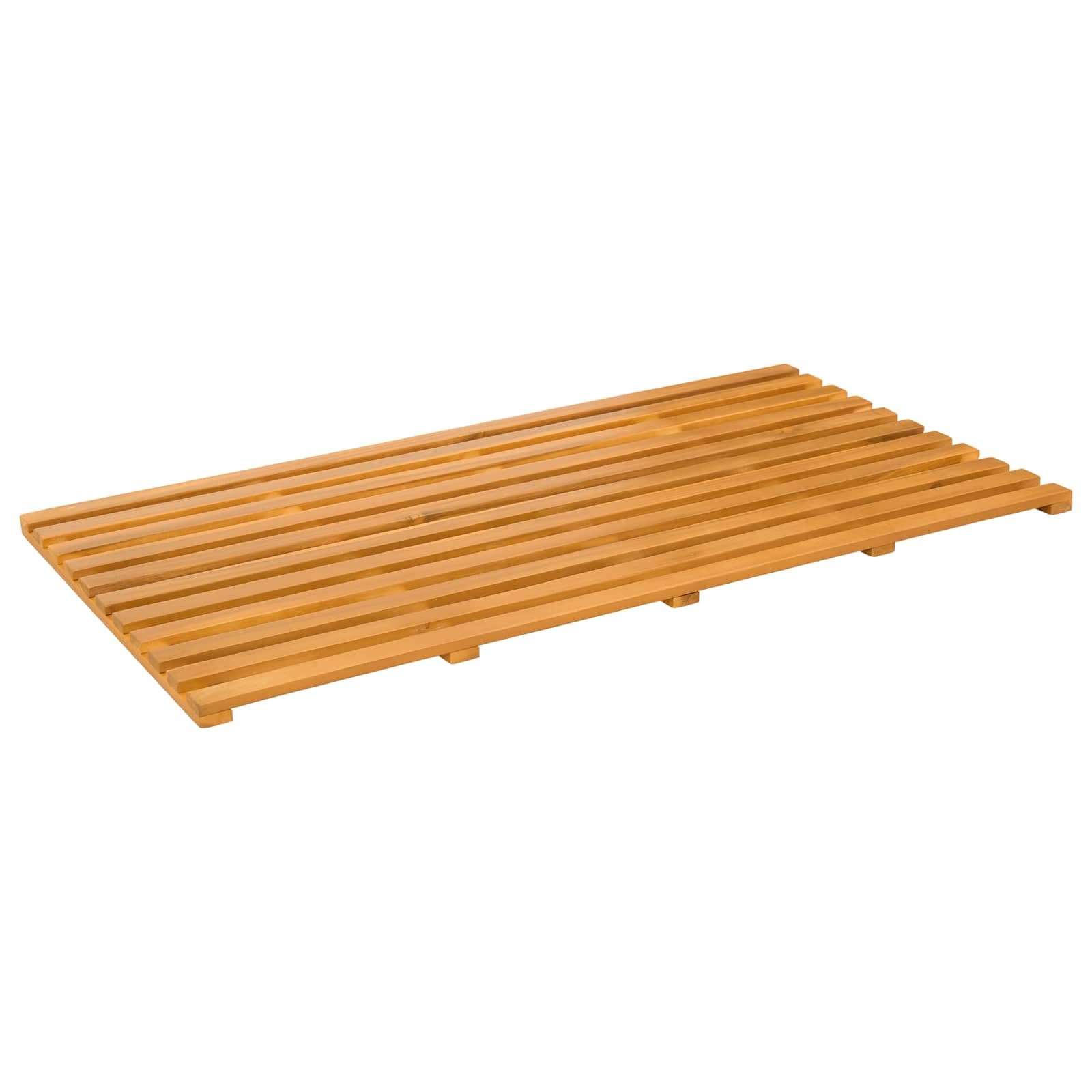 Badematte Holz 100 x 53 cm Duschvorleger rutschfest geölt braun für Badezimmer Sauna Wellnessbereich