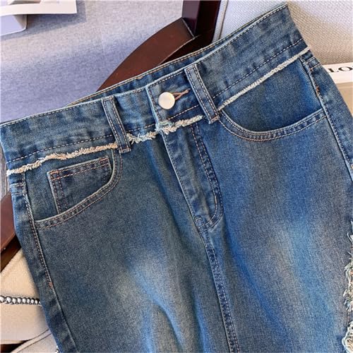 Women's Casual High Waist Denims Skirt Split Raws Trim Jean Skirts Irregular A Line Skirt3