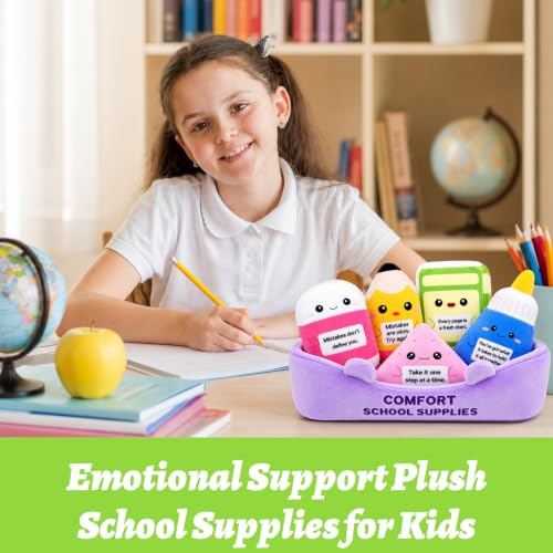 Image of Emotional Support Plush School Supplies Set,5 Pcs Classroom Plushies | Cute Pencil Book Plush Toys Classroom Decor Back to School Gifts for Girl Boy Students Teacher