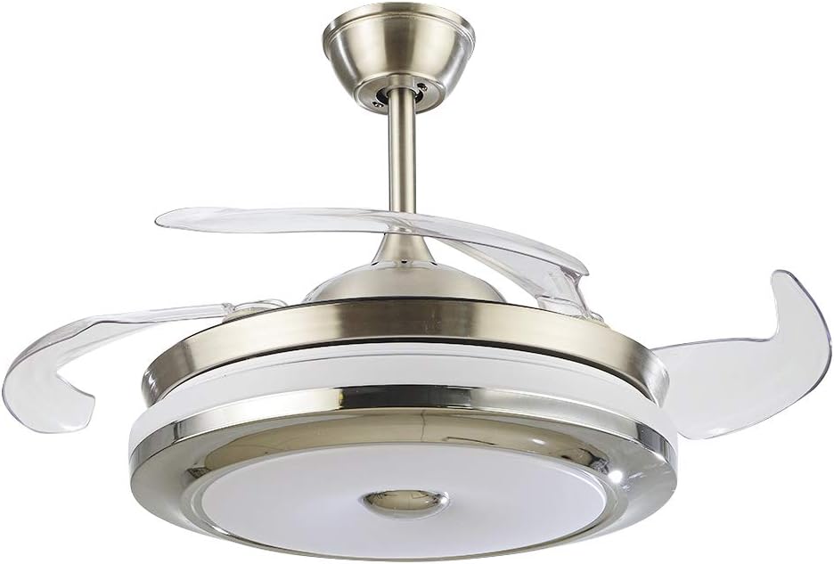 36" Ceiling Fans with Lights Remote Control, Modern Silver Retractable Ceiling Fan with 3 Colors Change 3 Speeds Contemporary Fandelier Chandelier for Dining Living Room Bedroom
