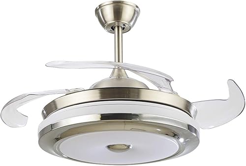 Ventiladores de techo de 36 pulgadas con control remoto de luces, moderno ventilador de techo retráctil plateado con 3 colores que cambian 3