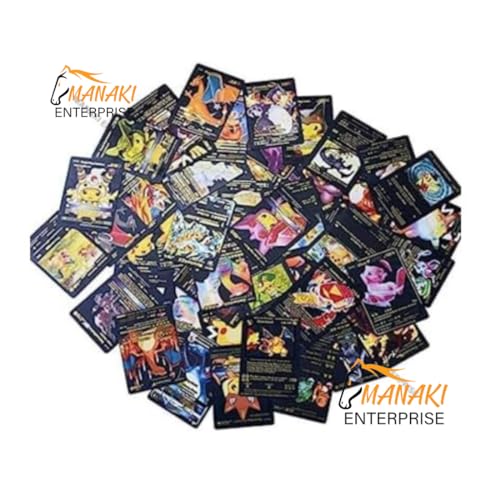 Image of MANAKI ENTERPRISE 55 PCS Black Foil Card Assorted Cards TCG Deck Box - V Series Cards Vmax GX Rare Golden Cards and Common-Rare Mystery Card (Black)