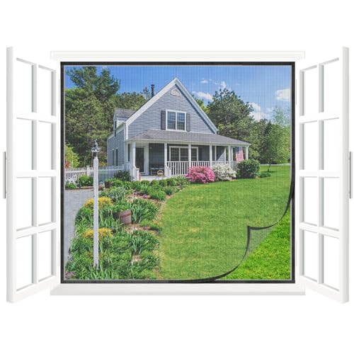 Cinkee Fliegengitter Fenster 60x80cm, Insektenschutz Fenster werden mit starken Klettbändern für eine einfache Montage ohne Bohren geliefert, Schwarz