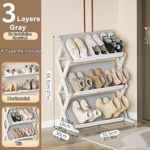 Folding Shoe Rack - Free Standing Plastic Shoe Shelf for Entryway, Ideal for Mid-Calf Boots, High Heels, Sneakers, Space-Saving Shoe Organizer
