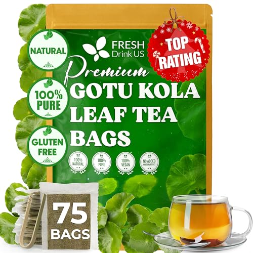 Image of FreshDrinkUS, Premium Gotu Kola Leaf Tea - 75 Tea Bags | Pure Dried Centella Asiatica Leaves | Naturally Caffeine-Free Herbal Tea | Refreshing Aroma & Smooth Taste | Premium Herbal Infusion. Vegan
