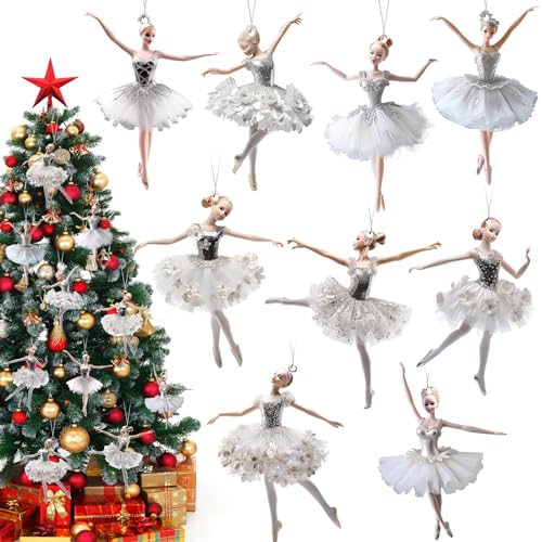 Suzile 36 Pcs Christmas Ornaments Set Wooden Ballerina Christmas Decorations Nutcracker Decorations with 11.8 Inch Ropes for Christmas Tree Decorative Hanging Ornaments