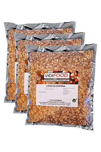 Copos de Centeno - 3kg - Cereales de Salvado Nutritivo Natural - Apto para Veganos - Alto contenido en Fibra