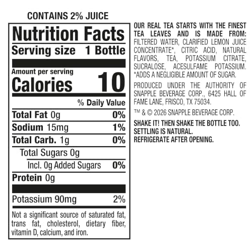 Image of Snapple Zero Sugar Half 'n Half Tea, 16 fl oz recycled plastic bottle, Pack of 12